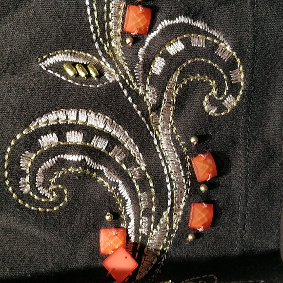 Alfred dunner brown jewel beads embollised quarter sleeve shirt size M - Picture 6 of 7